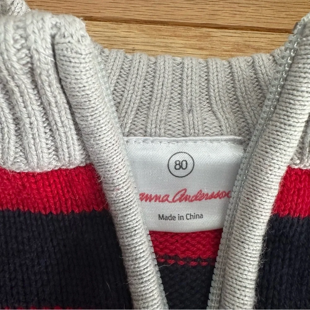 Hanna Andersson Striped Cotton Zip Sweater 18-24 Months Toddler Navy Red